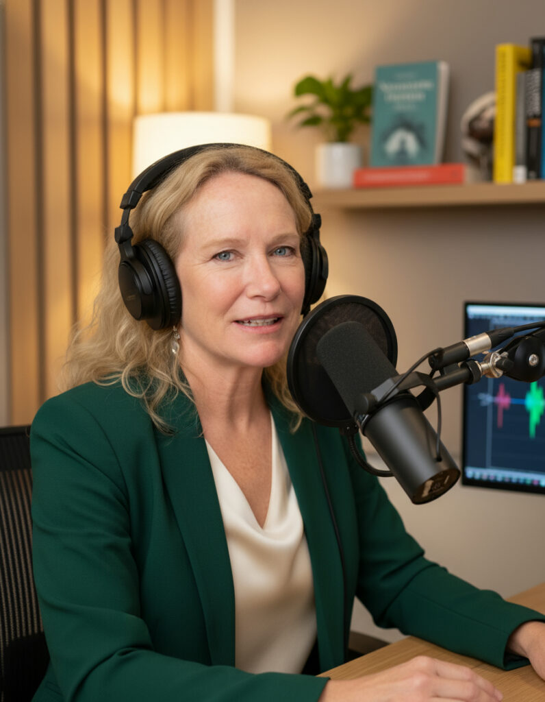 Dr Keri brown speaking on a podcast & media guest