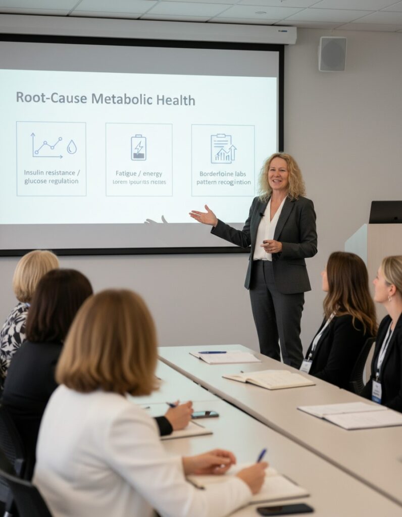 speaker Dr Brown in front of a group of women