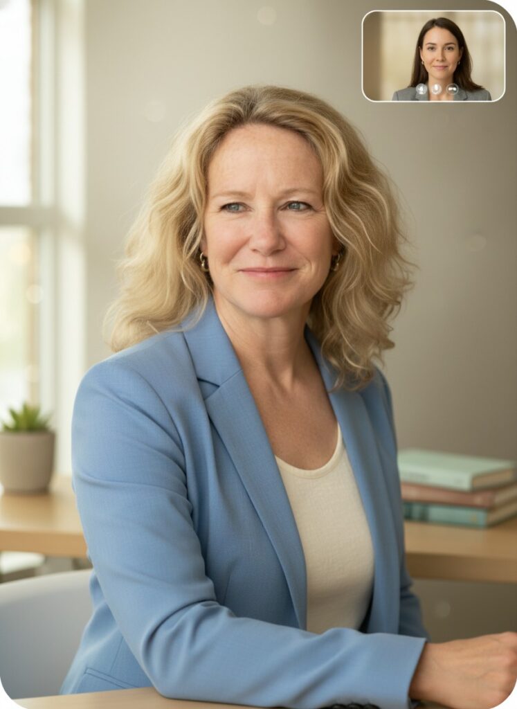 Naturopathic medicine with dr. keri brown. picture of Dr. Keri in the office in a blue shirt 