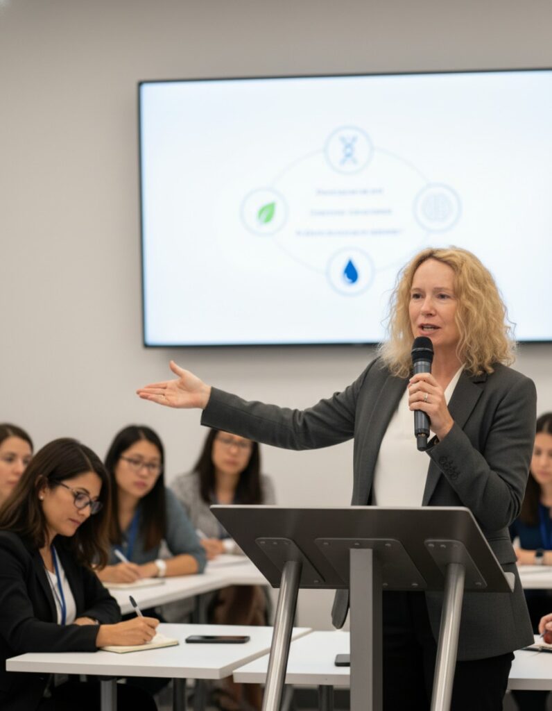 speaker Dr. Keri in front of women as a health speaker. 