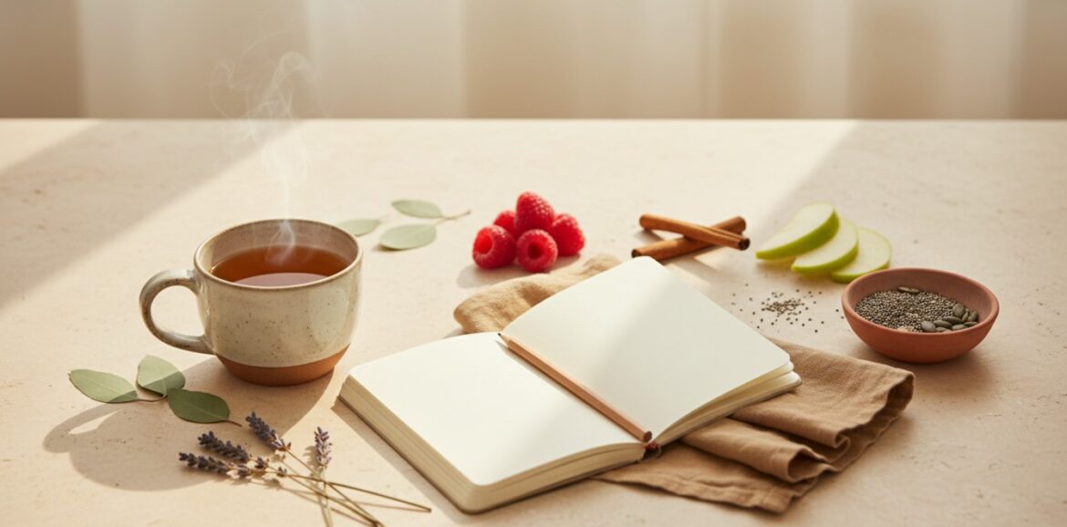 blood sugar and metabolic health picture if note book and tea